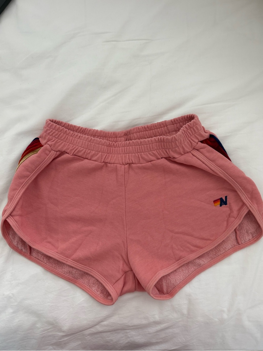 Aviator Nation Pink Shorts with Rainbow Stripe